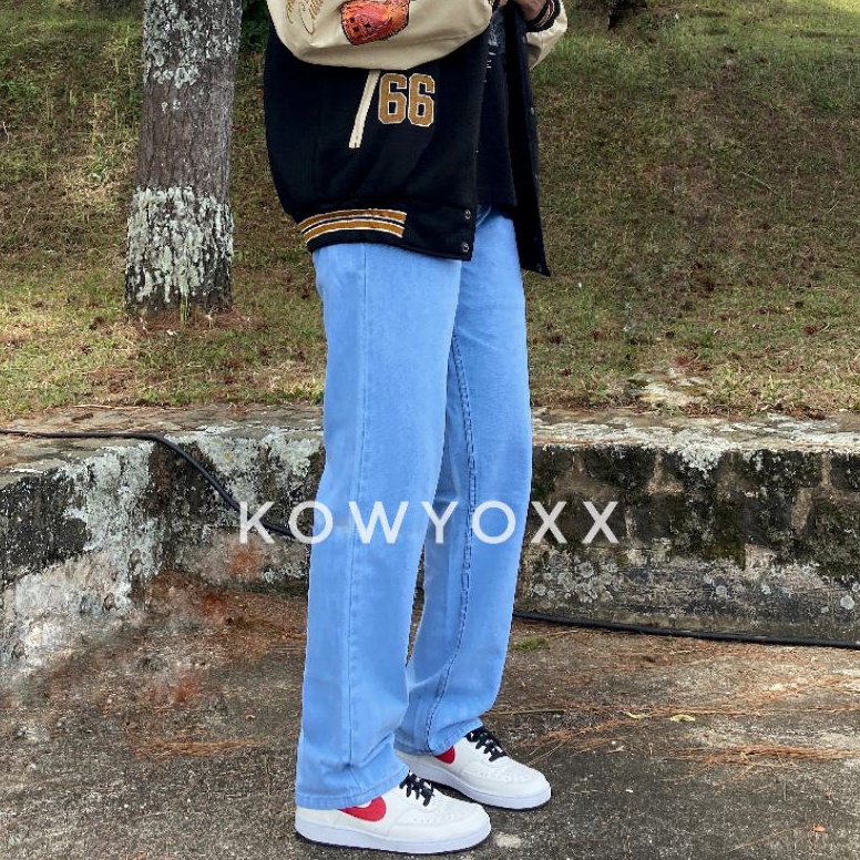 "KRG.9Jn23ᴸ" Celana Jeans Standar Baggy Warna Biru Muda
