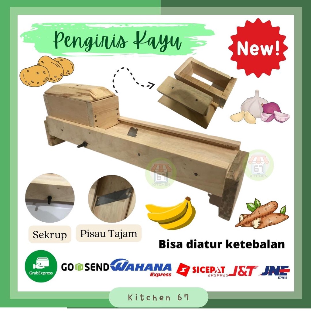 Kitchen 67 - Pengiris Bawang - Perajang Bawang Keripik - Sugu Keripik - Sugu Kayu Jati - Parutan Baw