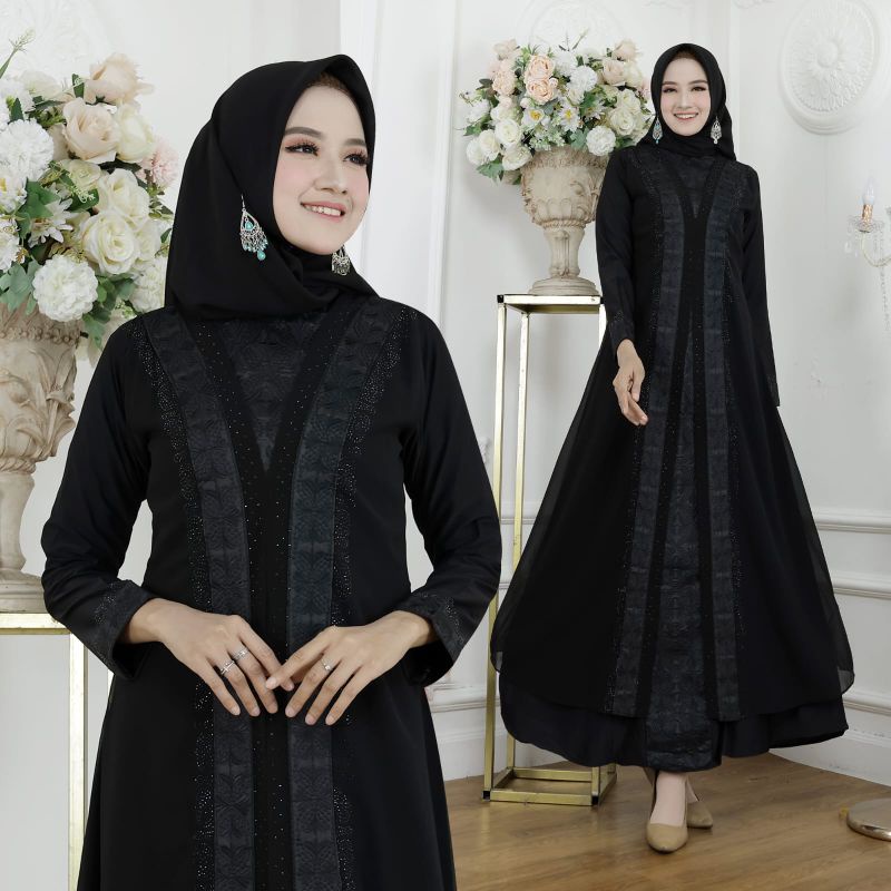 GAMIS ABAYA TURKEY BORDIR SONGKET FULL HITAM