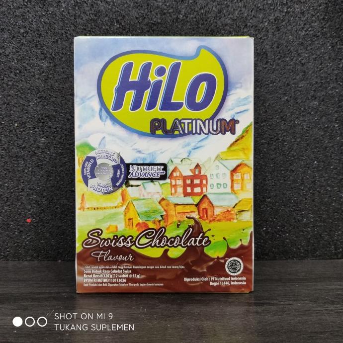 

HiLo Platinum Swiss Chocolate 420 Gram 12 Sachet @35gram Susu Protein gon