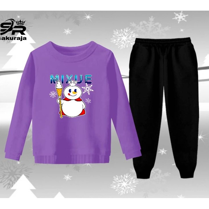 [KODE N6KDS] setelan baju celana panjang anak perempuan motif mixue ice cream/umur 3-12 tahun