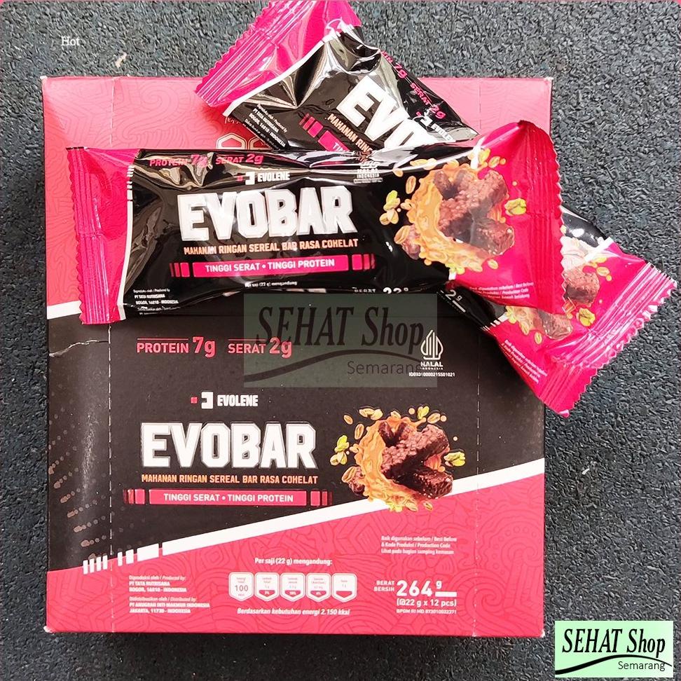 

EVOBAR Evolene 1 box isi 12 pcs - Makanan Ringan Sereal Bar Rasa Cokelat Snack Tinggi Protein Evolene Samarinda Best Seller