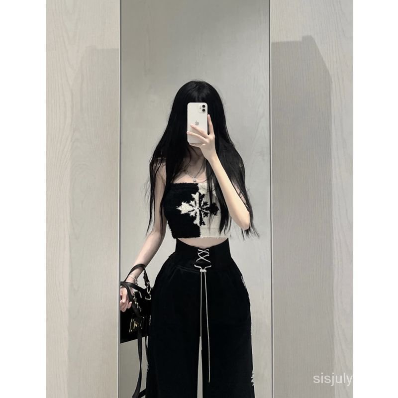 [✅BISA COD] #Sisjuly# Setelan wanita / keinginan murni baru pendek warna tabrakan hitam dan putih ro