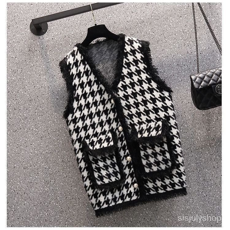 [✅BISA COD] #Sisjuly# Setelan wanita / jaket rompi kotak-kotak hitam putih baru / atasan ramping / c