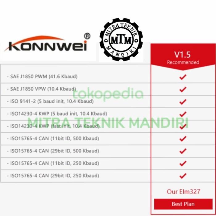 Alat Bengkel Obd2 Scanner Android Bluetooth V1.5 Elm327 Konnwei Kw902