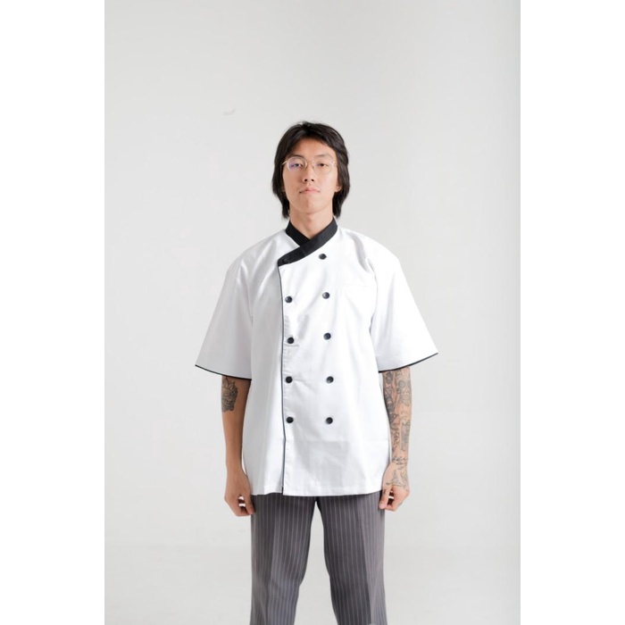 Best Seller Chef Jacket / Baju Koki Lengan Pendek, Putih, K-10