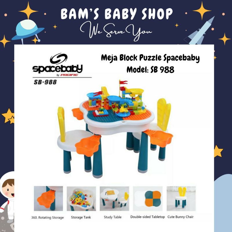 BAMS TERMURAH SPACE BABY SET KURSI MEJA BLOCK PUZZLE MULTIFUNGSIONAL TABLE 6 IN 1 SB 988 ET 9881 988