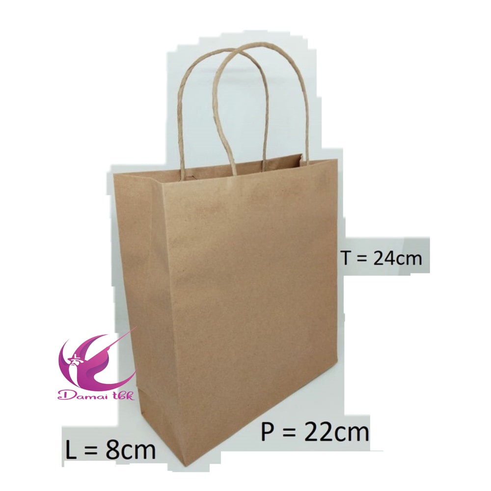 

PAPERBAG KRAFT POLOS OKEY A SMALL 10pcs 22X8X24cm Coklat TALI 125 GSM