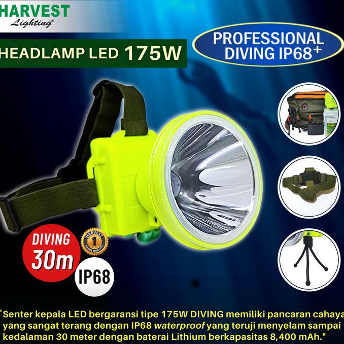 175W HEADLAMP PROFESSIONAL DIVING IP68 HARVEST LED SENTER KEPALA SELAM