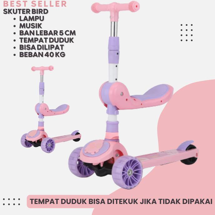 Skuter Anak Roda 3 Type Bird Musik Tempat duduk dan Lampu