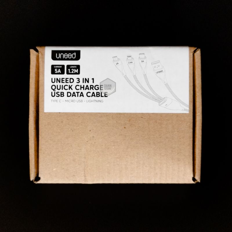 Kabel Data Charger Uneed 3 in 1 Micro+Type C+Lightning 5A QC VOOC - UCB51