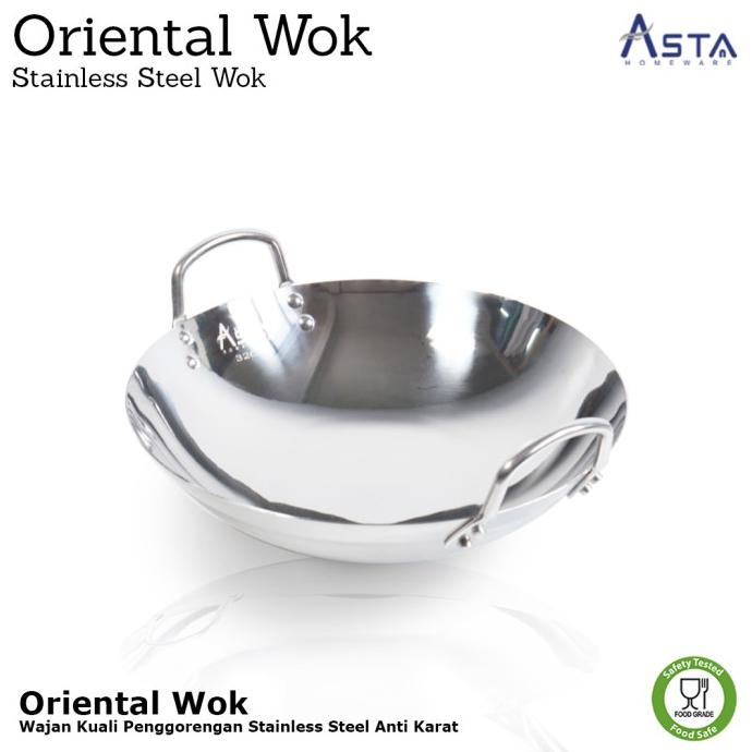Asta Kuali Wajan Penggorengan Stainless steel - Oriental Wok Size 32CM