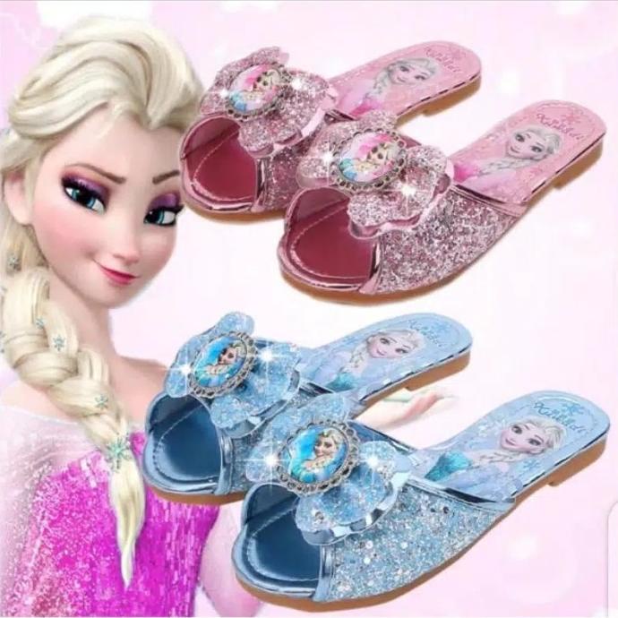 Elsa sandal. Frozen princess anak biru blue pink silver sendal flat