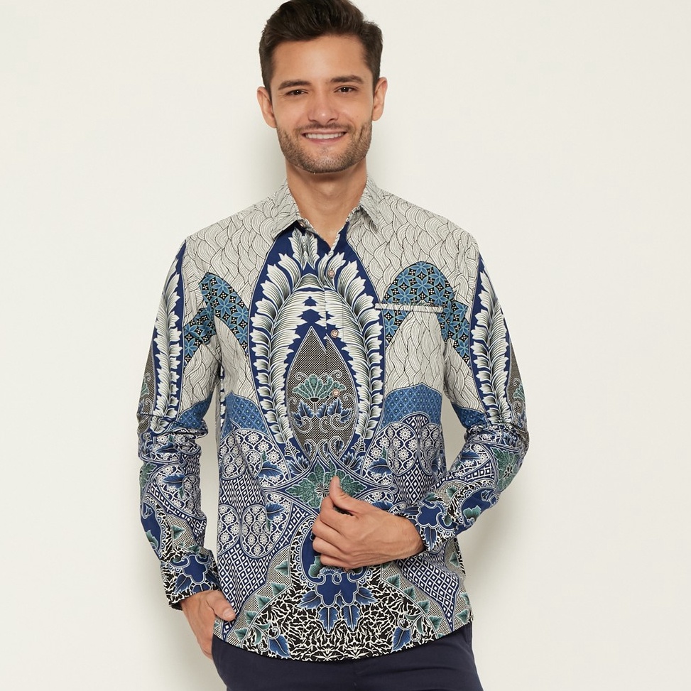 MURAH|| M231 Kemeja Pria Batik Panjang Biru 1722B