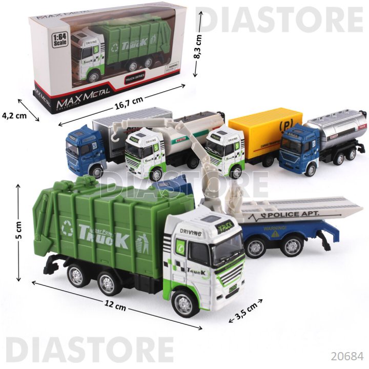 Diecast Mainan Truk Sampah Box Crane Derek Tanki Polisi Pemadam Molen Dump Excavator