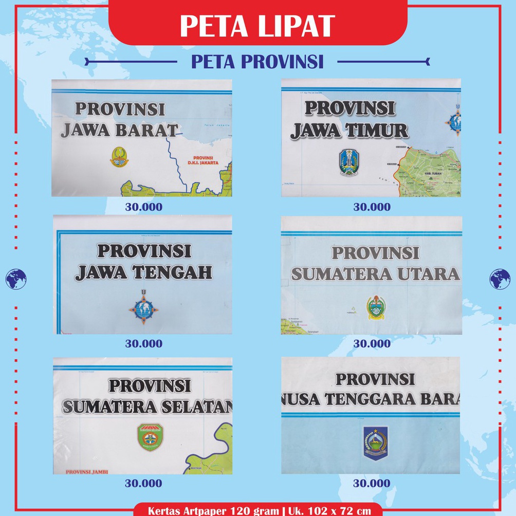 

Big Sale.. Peta Propinsi : Peta Provinsi Jawa Barat / Jawa Timur /Jawa Tengah /Sumatera Utara /Sumatera Selatan /Sumatera Barat JGV