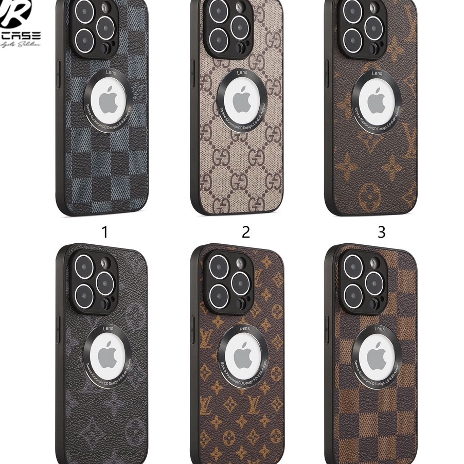 PREMIUM LEATHER CASE MOTIF LUBANG LOGO iPhone 13 PRO MAX 14 PRO MAX 14 PLUS  BRAND LV. GUCCI. BRANDE GLASS CAMERA PROTECTOR OtterBox Box Softcase Soft  Case Silikon Silicone Jelly Hardcase