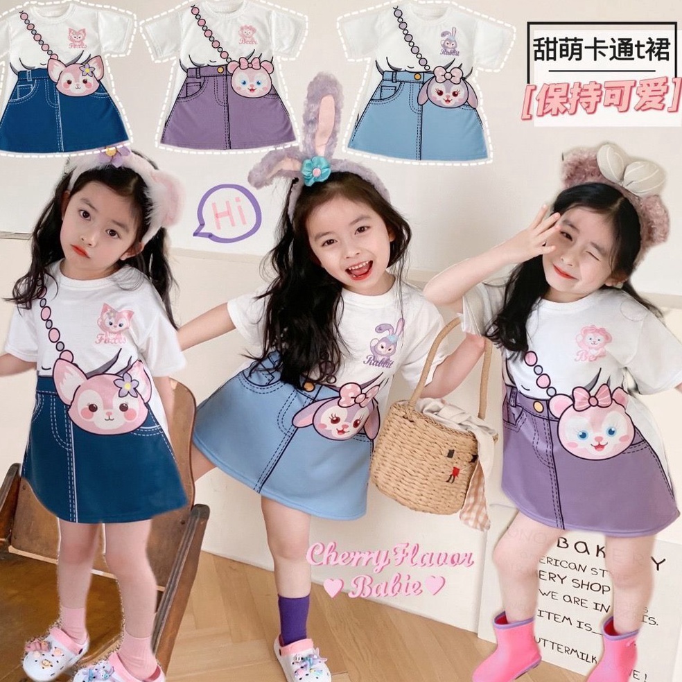 REKOMENDASI [PRINCESS KESLI] 1-9tahun Gaun anak perempuan baru/versi Korea kartun rok denim dua poto