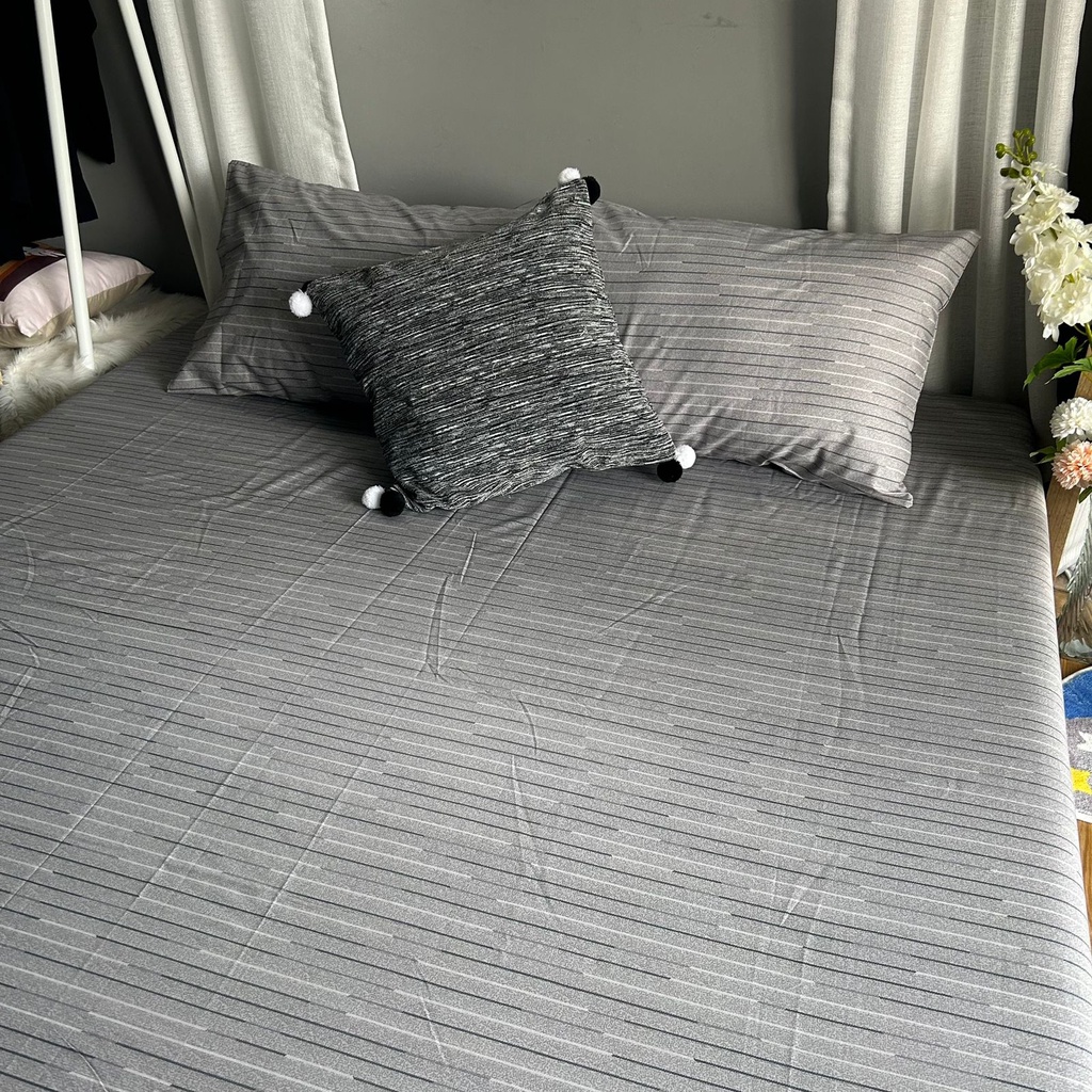 Sprei Anti Geser Bahan Katun Premium | Minimalis Gerald Dark Grey &amp; Light Grey | 90 100 120 160 180