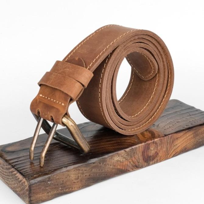 Gesper Ikat Pinggang Pria Kulit Asli Dua Lapis 4 Cm Jarum 2 Ch Tan