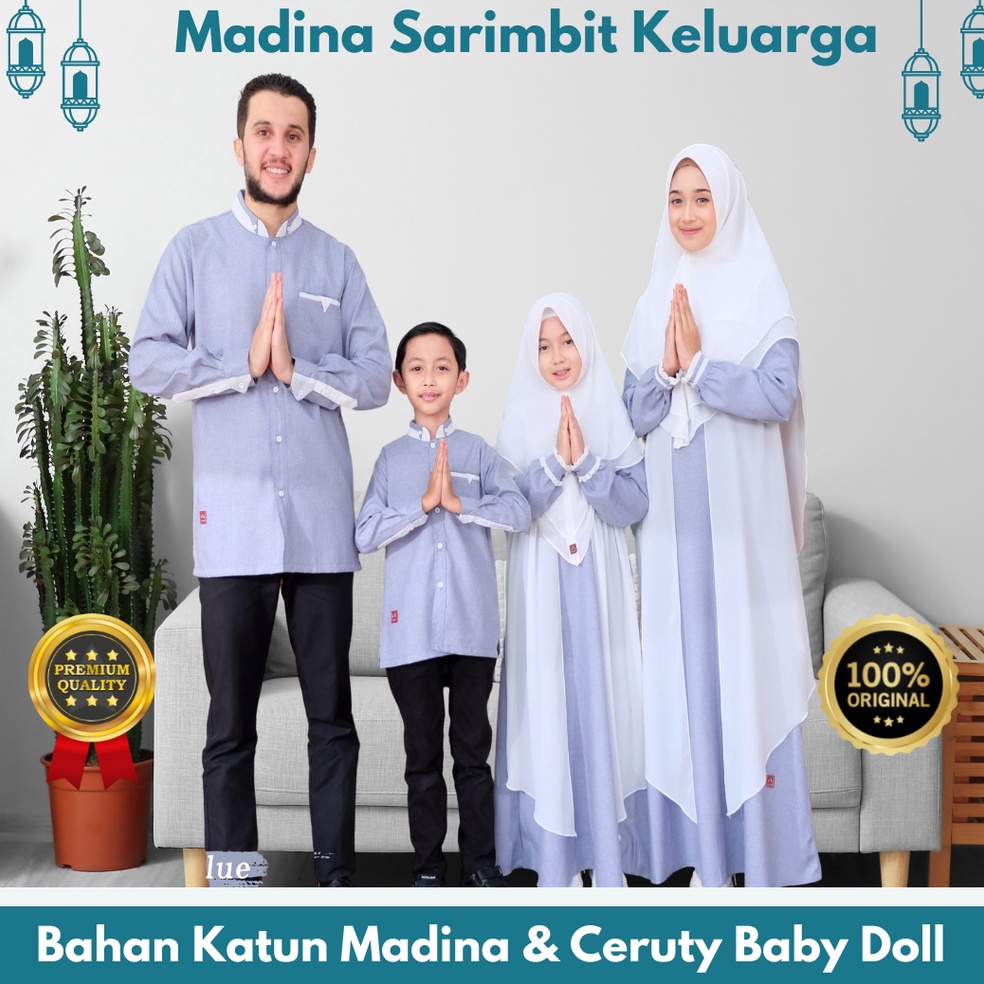 tmnw -91 Gamis Sarimbit Keluarga Muslim Baju Couple Keluarga Baju Lebaran Madina Sky Blue Bahan Katun Toyobo 836&amp;