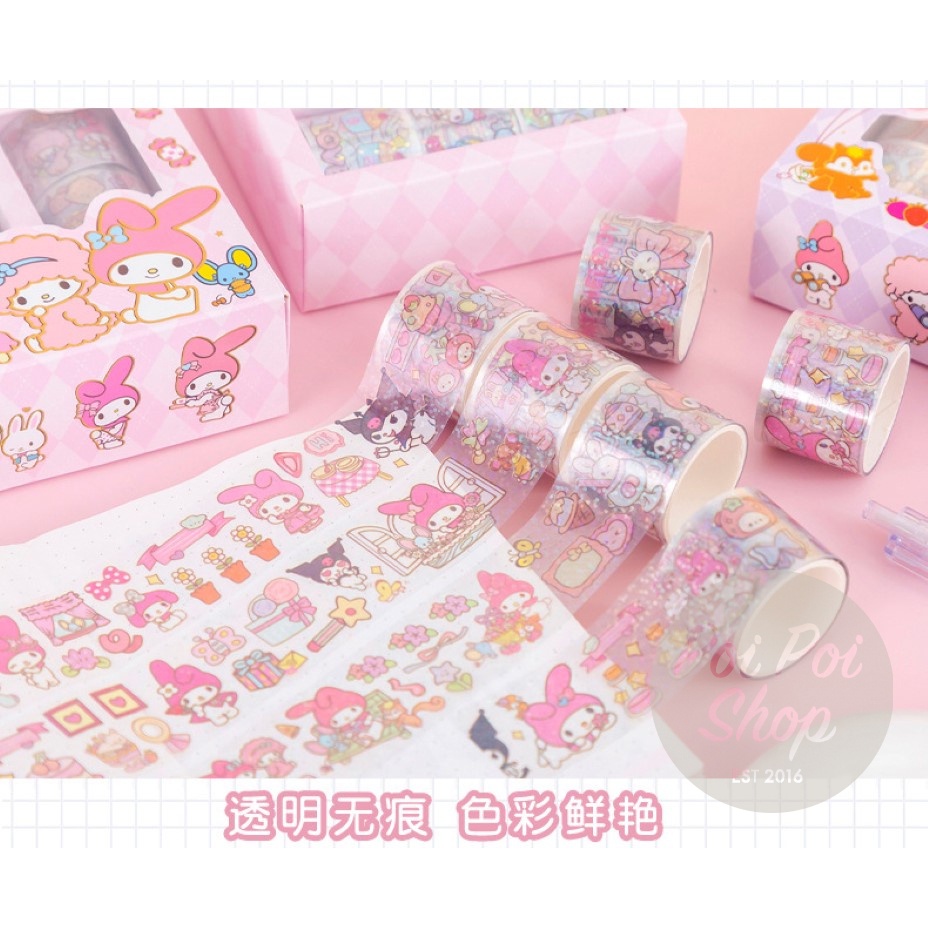 PAKET USAHA Stiker Sanrio Roll Momo Washi Tape Lucu Melody Kuromi Cinamonroll Mainan Anak Sticker Karakter Edukasi Lucu