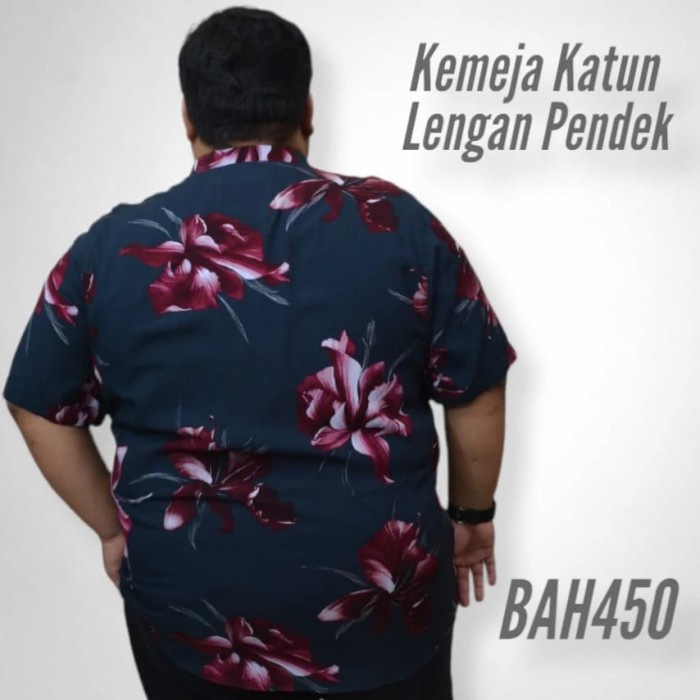 Kemeja Jumbo Big Pria Laki Katun Rayon Navy Motif Bunga - Bah 450