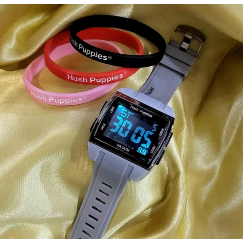 Big Sale! Jam Tangan Hush Puppies Free Gelang Random Terlaris Digital Pria Wanita Kasual Tahan Air Berenang