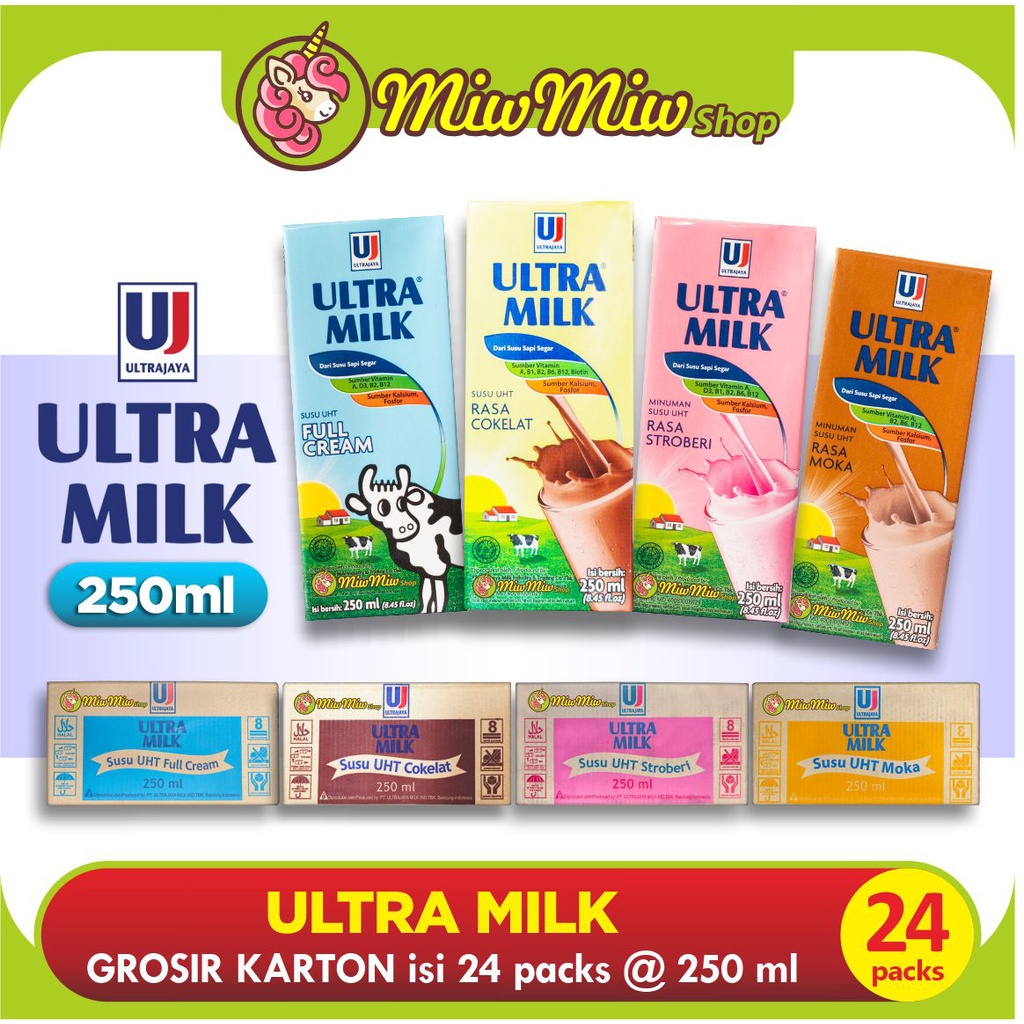 

ULTRA MILK (Susu UHT Ultrajaya) 250 ml – GROSIR Karton isi 24 Pack