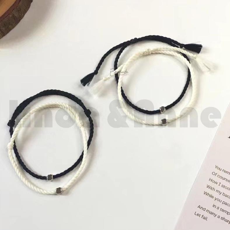 Terbaru Gelang Couple Simple (Couple Bracelet / Gelang Tali) - Gelang Couple Persahabatan Hitam Puti