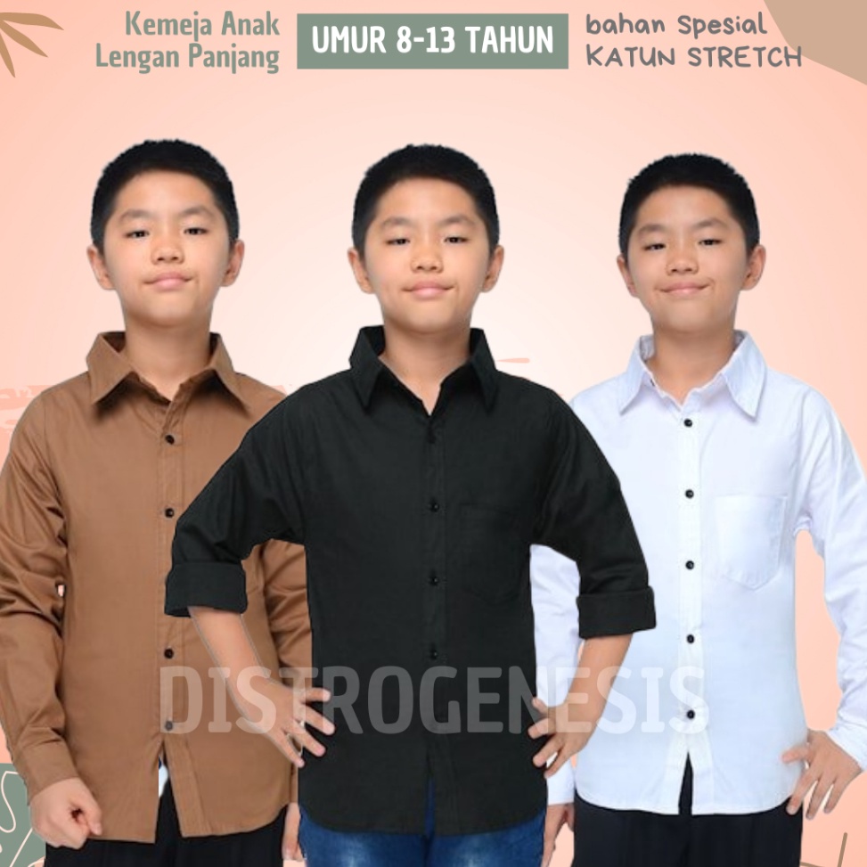 (U㊛2Z») Baju Kemeja Anak Laki Laki Lengan Panjang Usia 8 9 10 11 12 13 Tahun Bahan Katun Stretch Pre