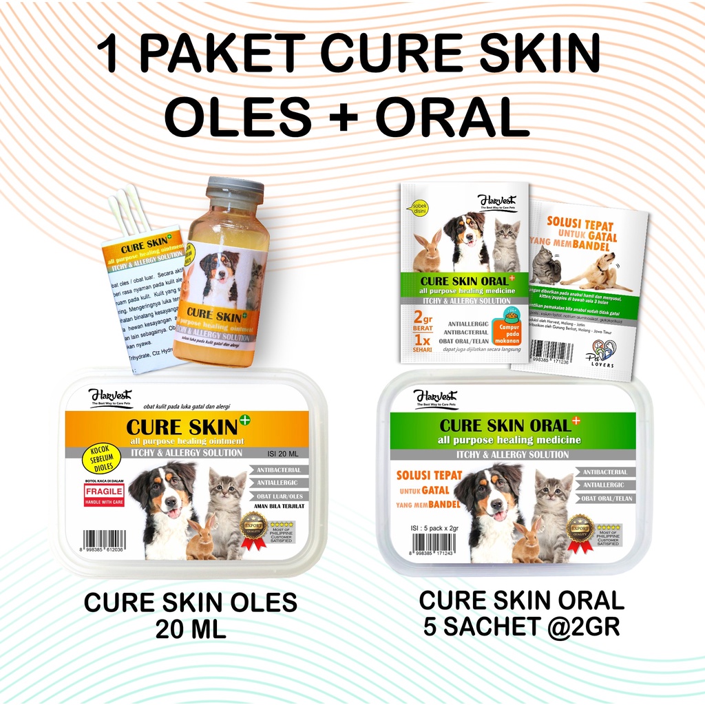 PAKET CURE SKIN - OBAT KULIT ANJING KUCING KELINCI - ORAL/MINUM DAN OLES - KUDIS KURAP SCABIES DEMOD