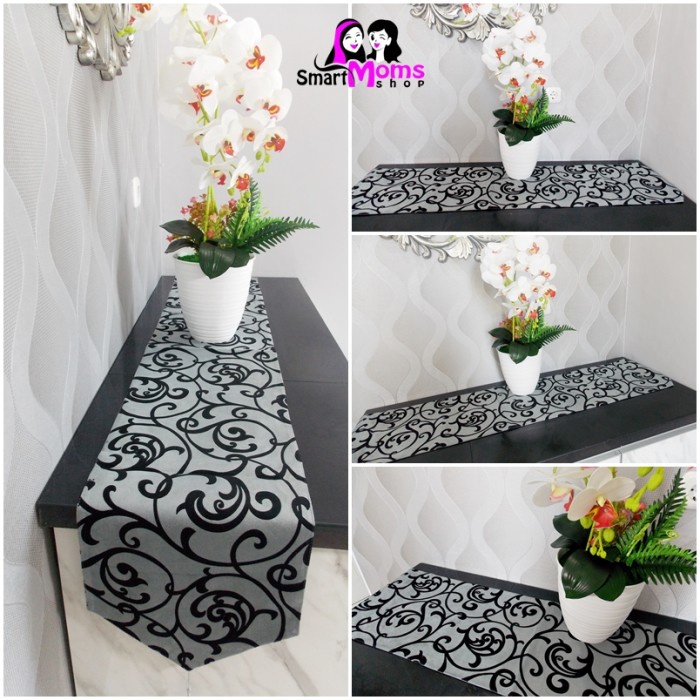 Taplak Meja Makan /Taplak Meja Panjang Minimalis Modern Salur Grey 1