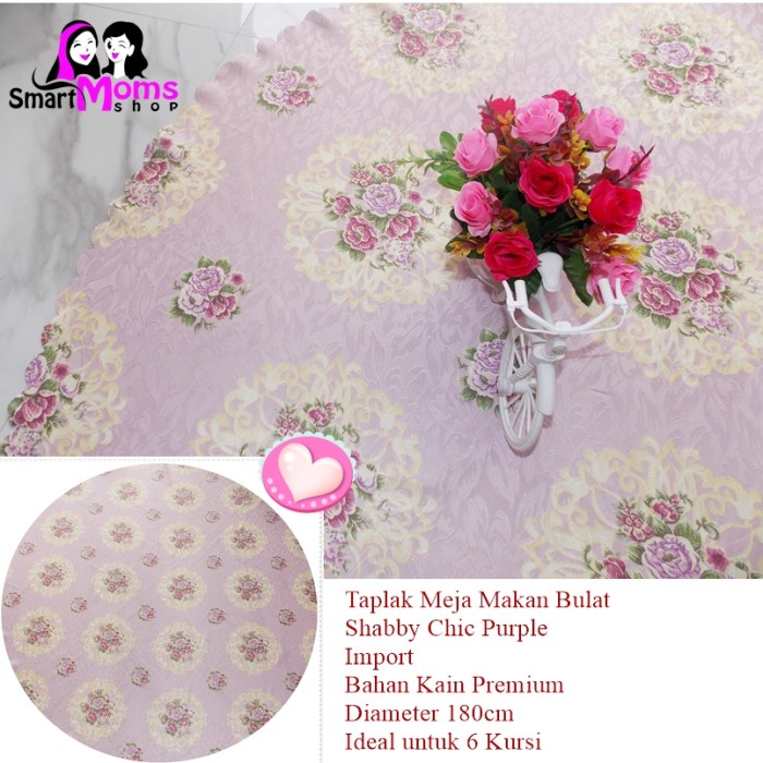 Taplak Meja Makan Bulat Shabby Chic / Taplak Meja Bulat Kain Ungu