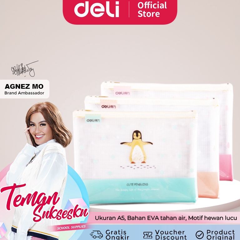 

47 Deli Transparent Mesh Zipper Bag Map Pouch Tas Resleting Jala A5 5992 5482