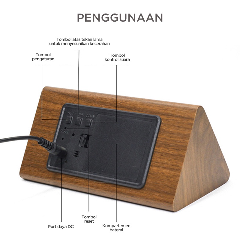 Holiven Alarm digital kayu waktu dan suhu jam LED tiga dimensi