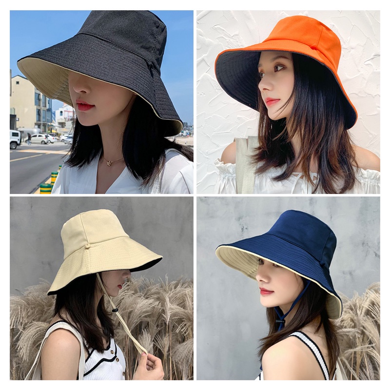 Holiven Topi Bucket Dua Sisi Anti UV Dengan Tali Anti Angin