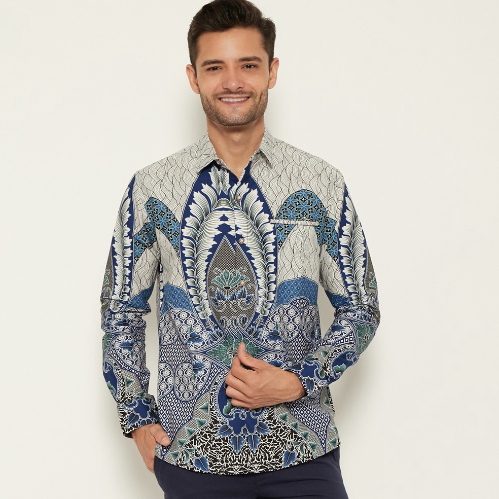 BOOMING M231 Kemeja Pria Batik Panjang Biru 1722B