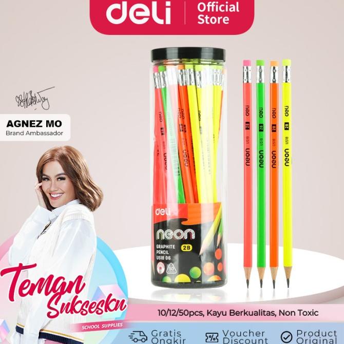 

Deli Eu51806 Grafit Pensil Kayu 50 Pcs/Tube 4 Warna Dengan Penghapus