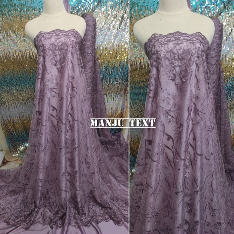 (K㊛6V㊚) Kain - bahan tile renda mutiara /bahan tille mutiara/cocok untuk dress gaun pesta dll PROMO 