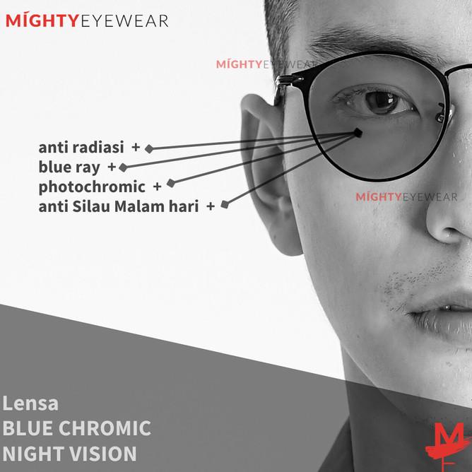Lensa Blue Chromic Night Vision ( Blueray Photochromic & Night Vision)