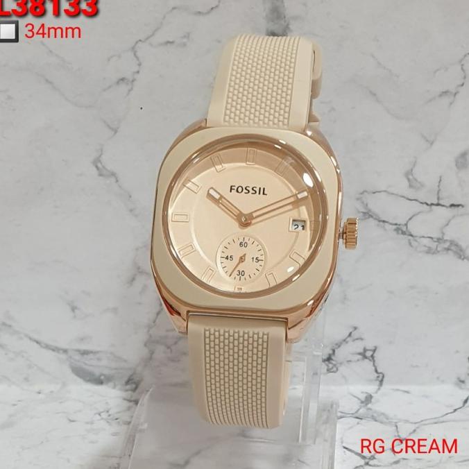 New Cream Fashion Jam Tangan Wanita Fossil Chrono Strap Karet Original Original