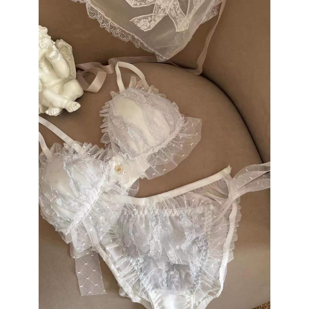 Set bra drop cangkang renda renda seksi gadis-gadis tipis benang tiga dimensi gaya Jepang