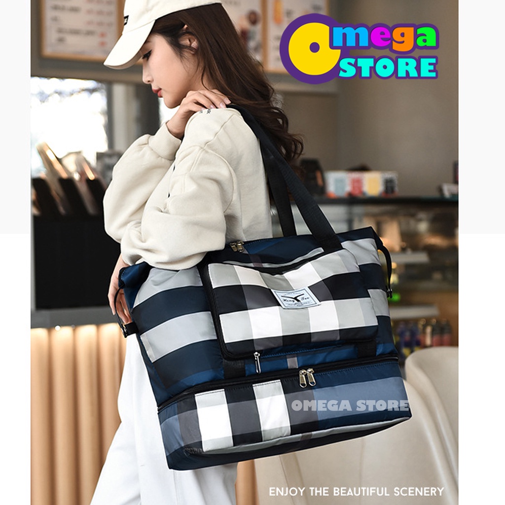 [O&amp;S] Travel Bag Waterproof Motif Kombinasi Kotak Duffel Bag Tas Travel Portable Gym - OS1009