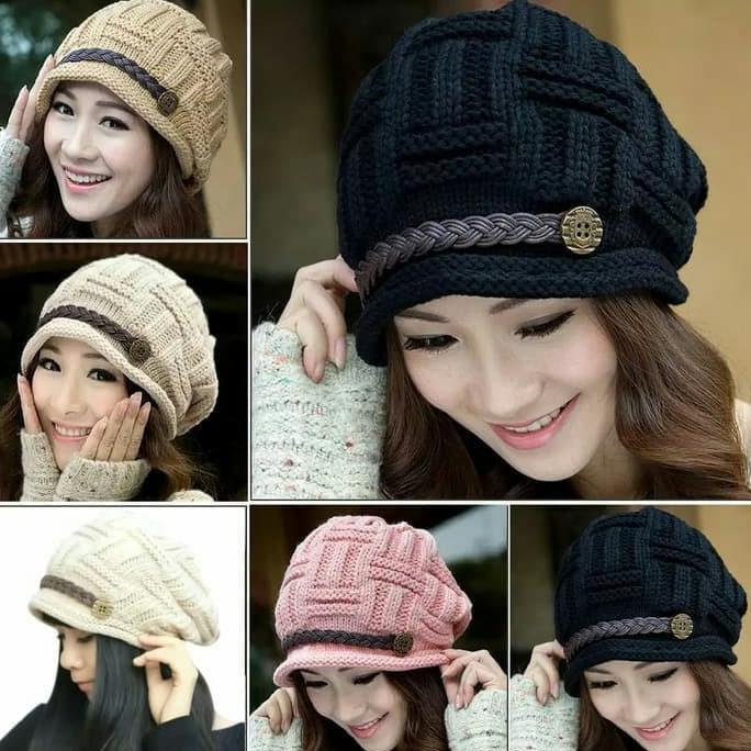 topi kupluk rajut import wanita