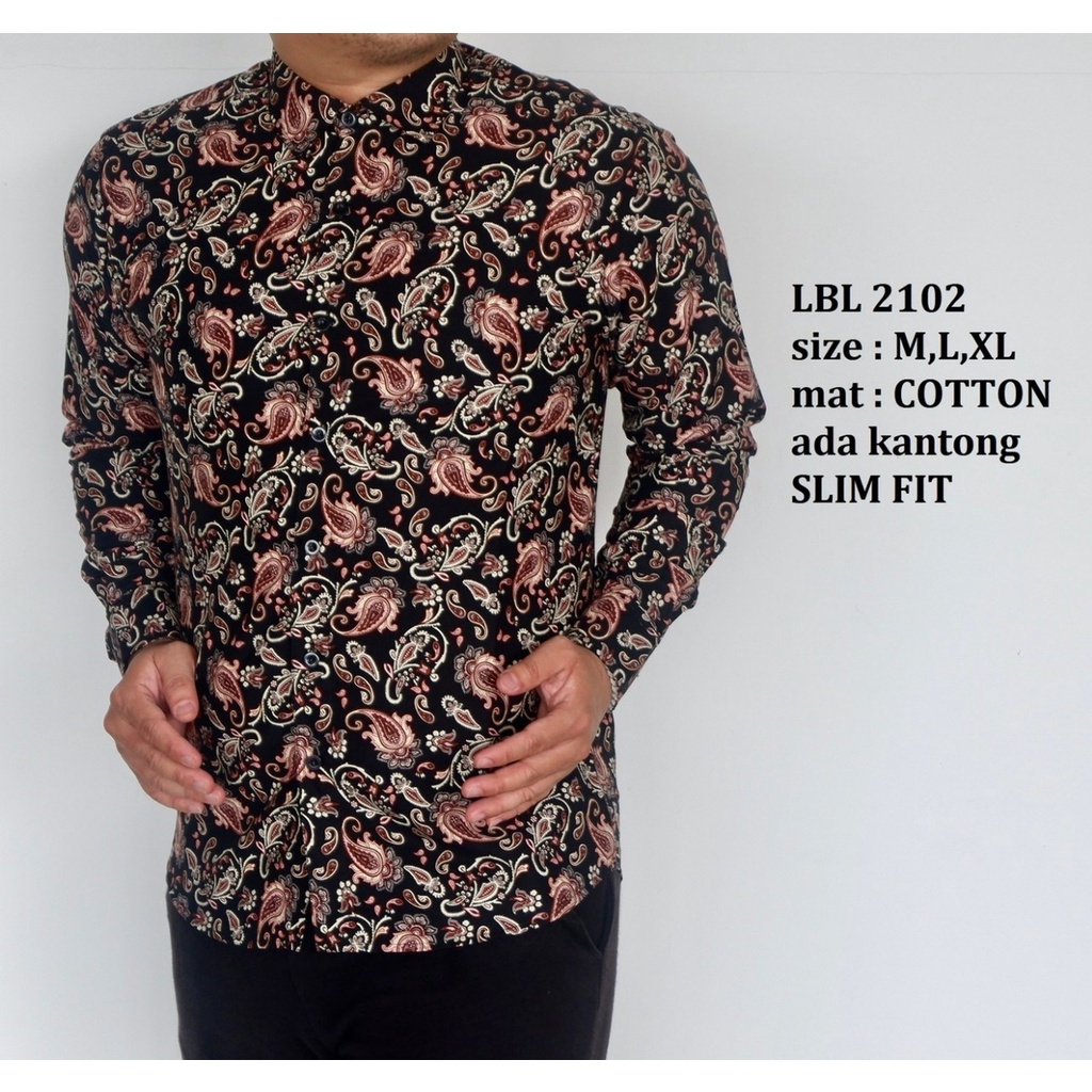 Baju Batik Pria Slimfit Kemeja Lengan Panjang Hem Slim Fit LBL 2102