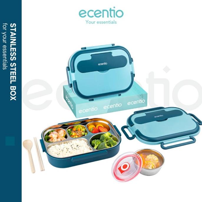 ecentio lunch box stainless 5 sekat 1000ml kotak makan anti bocor