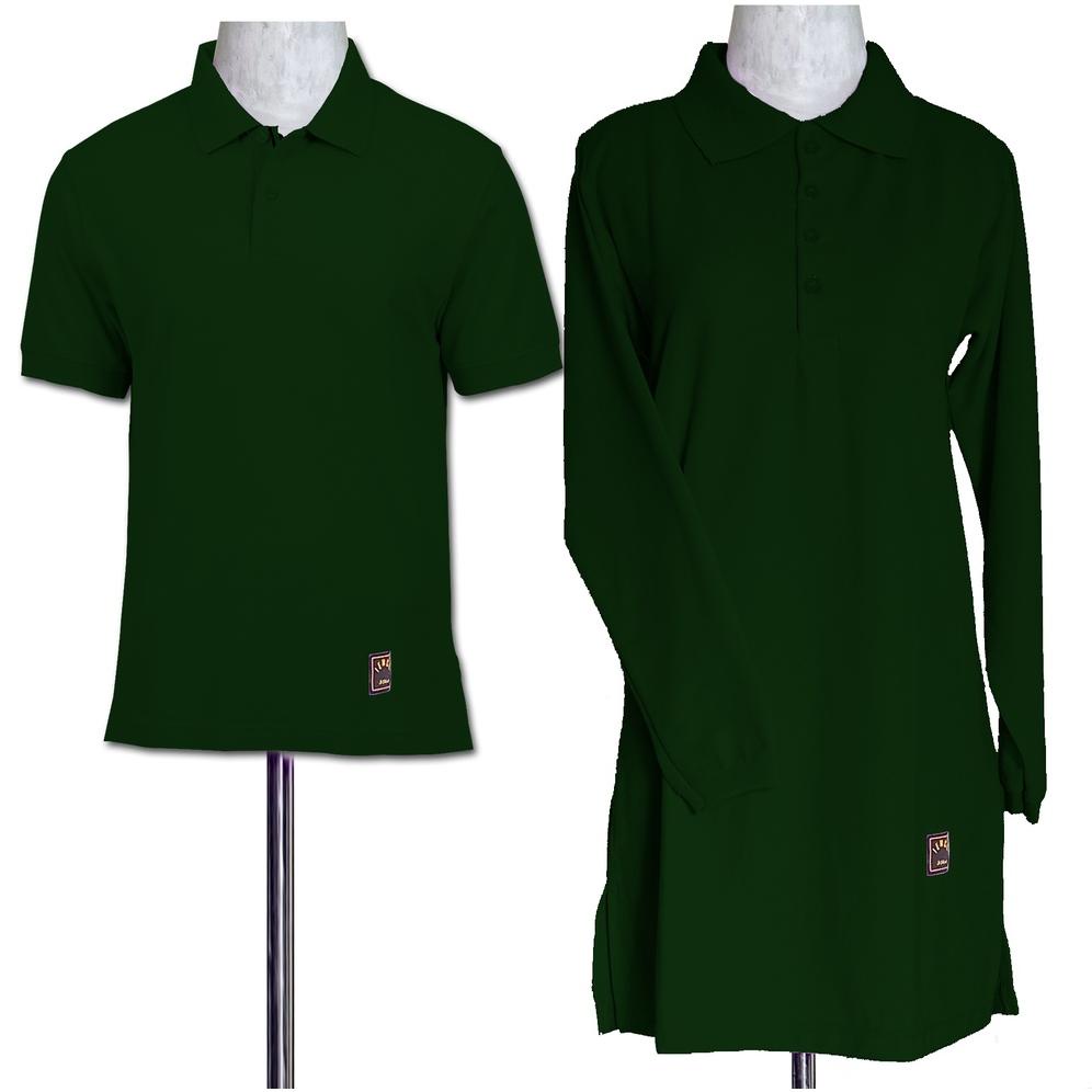 TERLARIS S-XXXXL Kaos Polos Couple Polo Cowok Pria Pendek Tunik Cewek Muslimah Hijau Botol Kancing D
