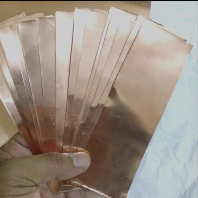 lembaran plat tembaga murni ukuran 4×10cm tebal 0,4mm (harga perlembar ya)