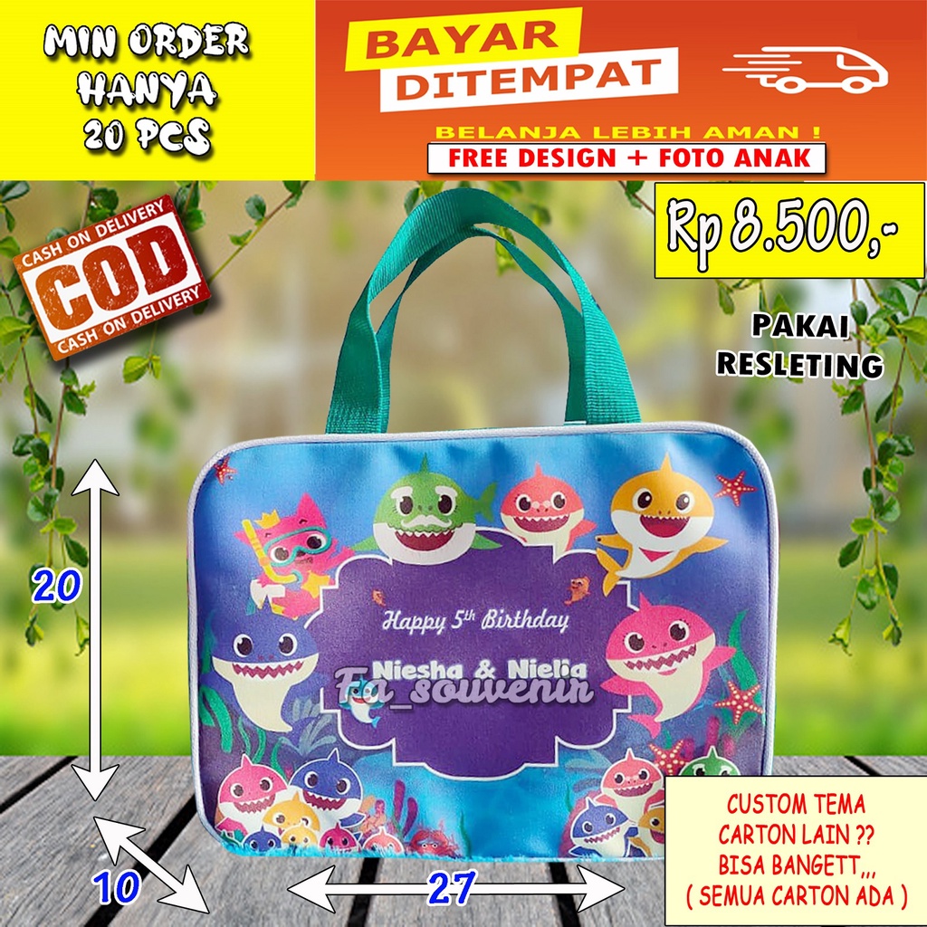 

Tas Ulang Tahun Polyster Baby Shark / Souvenir Ultah Anak Custom